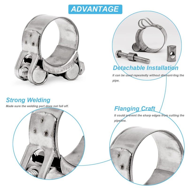 AKIHISA 2 Pack 56-59mm ID Range T-Bolt Hose Clamp 304 Stainless Steel Adjustable Heavy Duty Tube Clamp 2.2 To 2.32 Inch - Image 4
